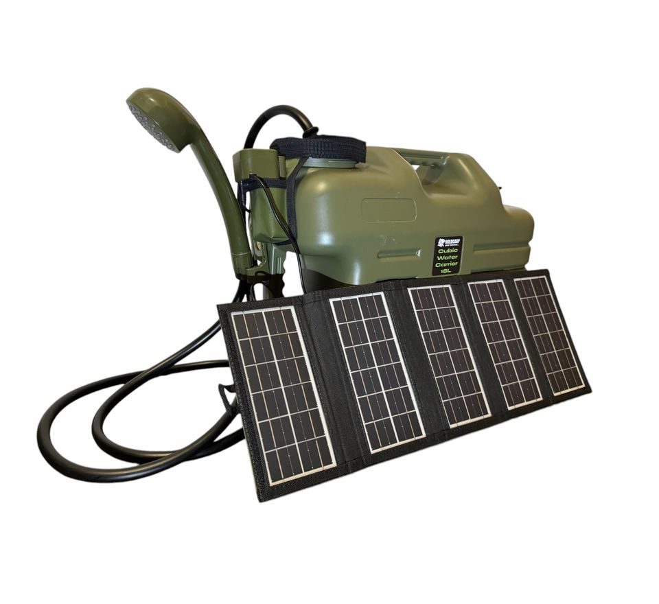 Holdcarp Set Sprcha, kanystr a solární panel Rechargeable Camping Shower 18L + Solar 10W