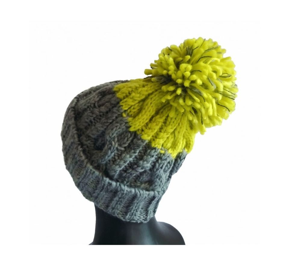 R-Spekt Čiapka MAXI PomPom beanie sivá citrón