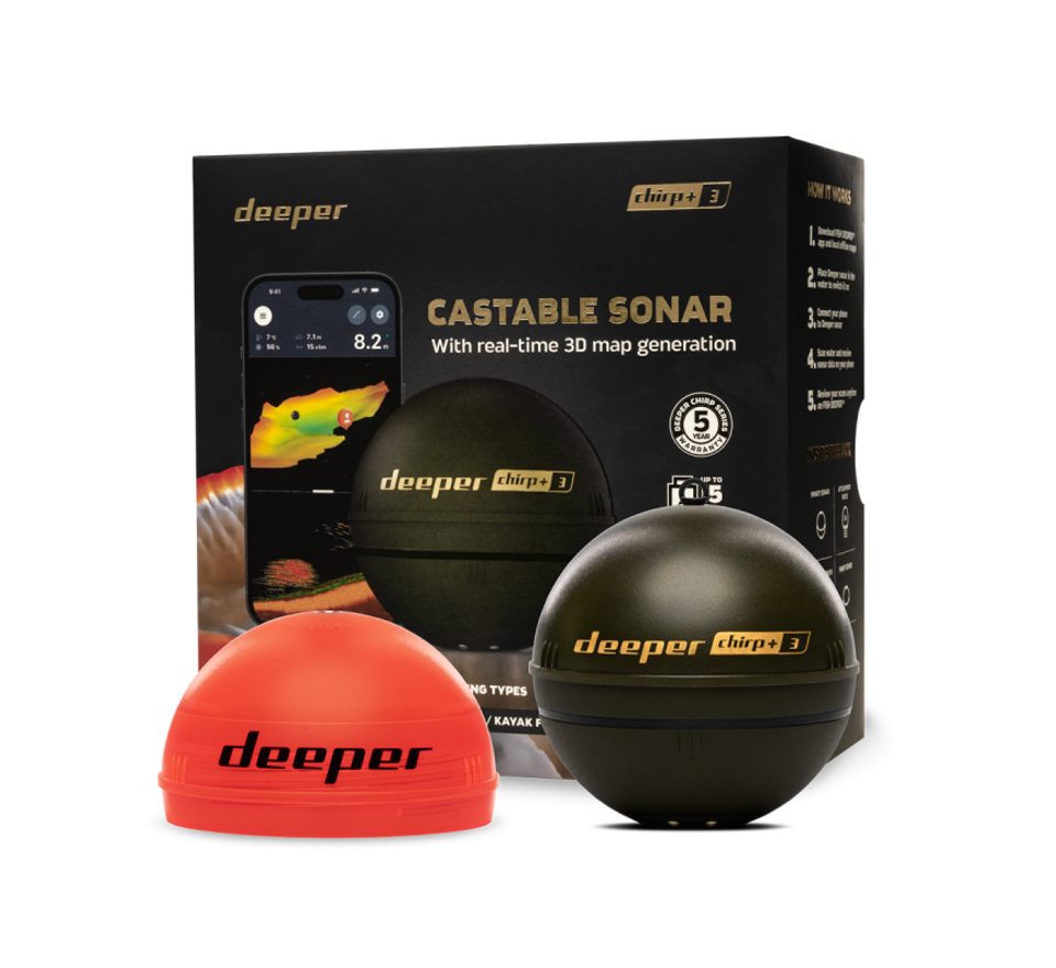 Deeper Nahazovací sonar Fishfinder CHIRP+ 3 Power Bundle se solární nabíječkou