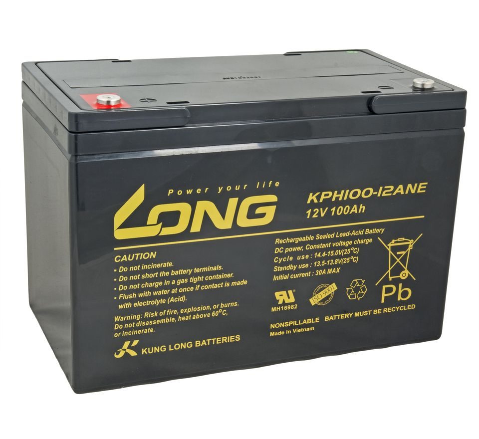 Long Olověný akumulátor DeepCycle 12V 100Ah M6 pro elektromotory