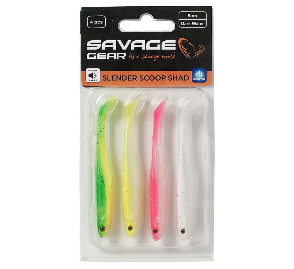Savage Gear Gumová nástraha Slender Scoop Shad Dark Water Mix 4ks