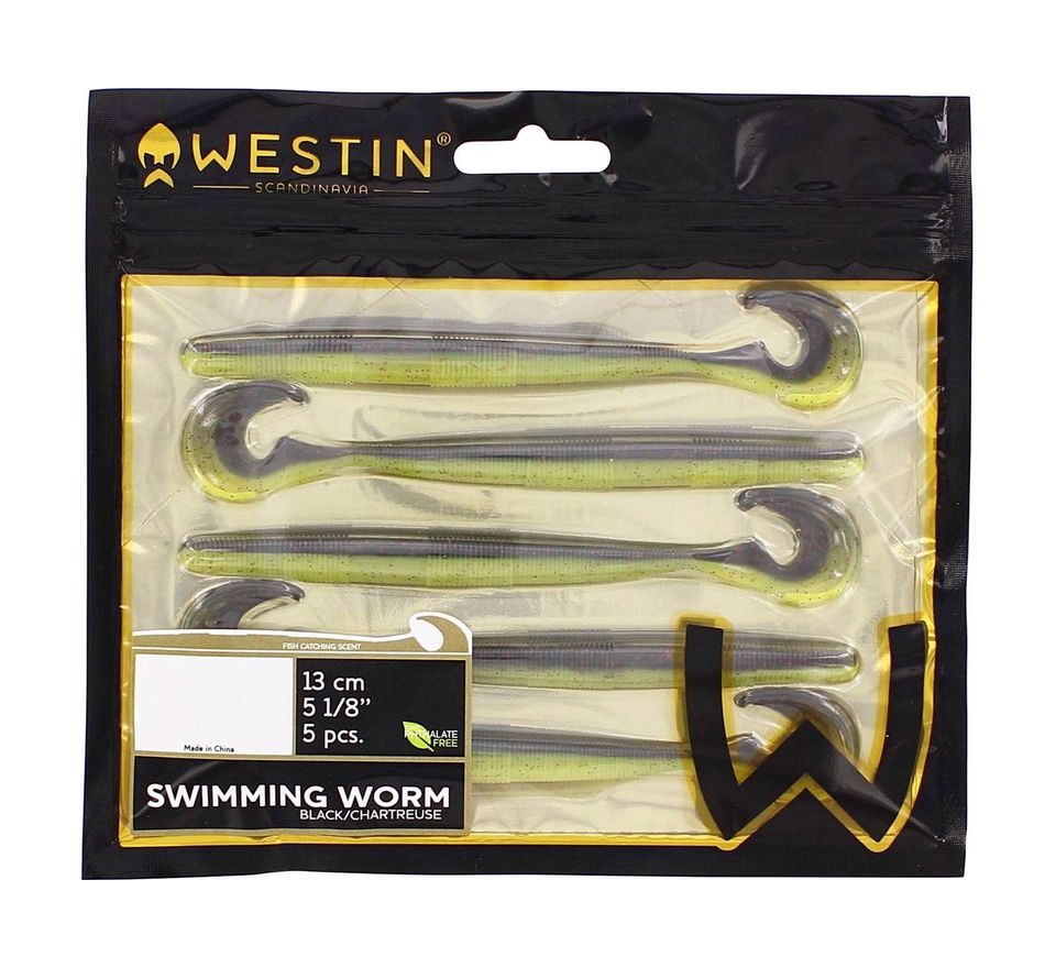 Westin Umelá plávajúca nástraha červ Swimming Worm Black/Chartreuse