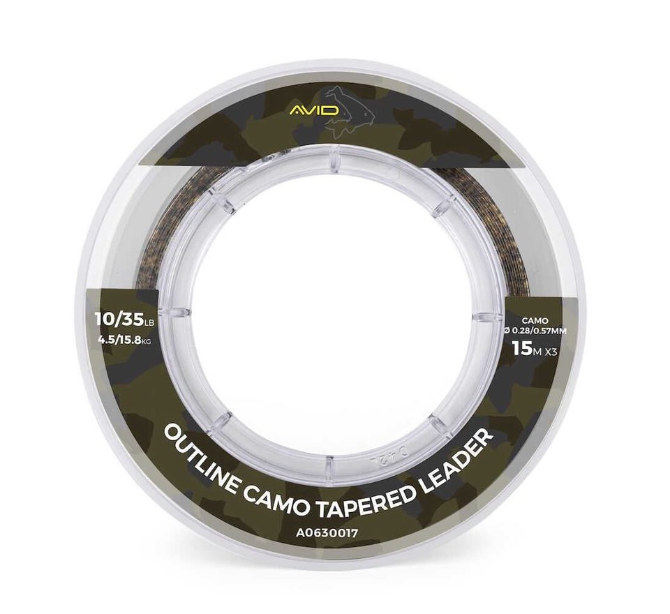 Avid Carp Ujímaný Šokový Vlasec Outline Tapered Leader Camo