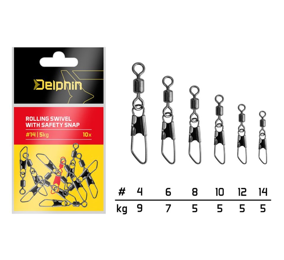 Delphin Karabinka s obratlíkem Rolling swivel with safety snap 10ks