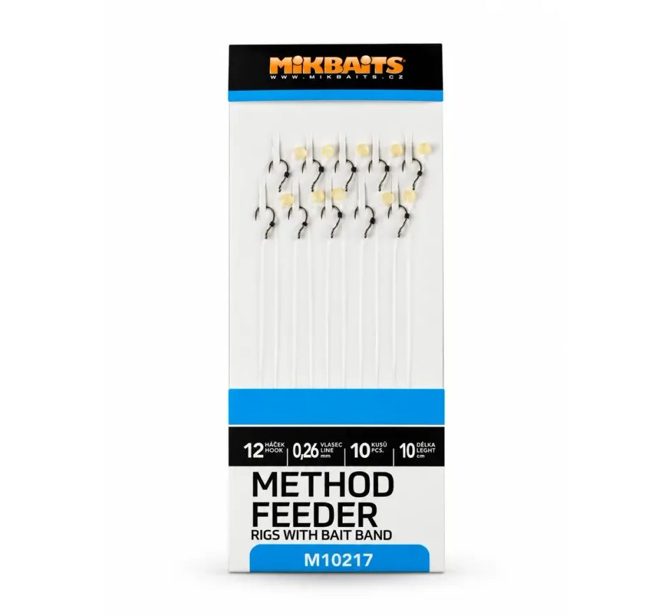 Mikbaits Method Feeder fluorocarbonové nadväzce s elastickým krúžkom 10ks