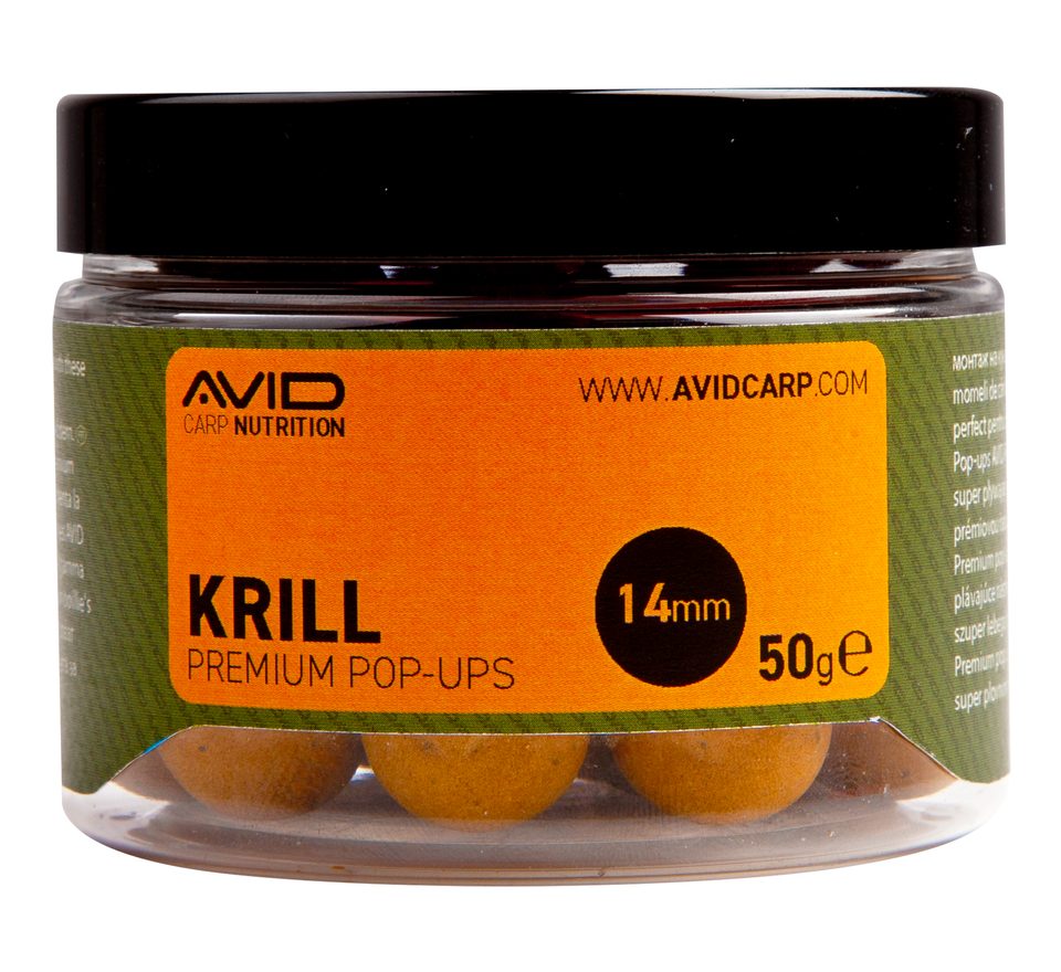 Avid Plávajúce boilies Premium Pop-Ups Krill 14mm 50g
