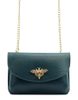 Kožená malá dámská crossbody kabelka na řetízku petrolejová modrá