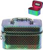 Kufřík dětský kosmetický vel. S se zrcátkem na zip zelenomodrý třpytivý