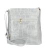 Kožená dámská crossbody kabelka v kroko designu světle šedá