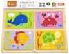 VIGA DŘEVO Puzzle na desce 4v1 mořská zvířátka baby skládačka 16 dílků