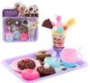 Sladkosti dortíky set s pohárem a podnosem makety potravin + dětské nádobí plast