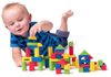 WOODY DŘEVO Baby kostky barevné set 50ks stavebnice vkládačka v kyblíku