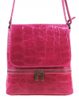 Kožená dámská crossbody kabelka v kroko designu fuchsiová růžová