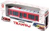 Tramvaj červená kovová MHD Městská hromadná doprava zpětný chod