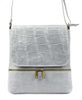 Kožená dámská crossbody kabelka v kroko designu světle šedá