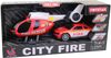 Auto hasičské + vrtulník záchranářský set hasiči na baterie Světlo Zvuk