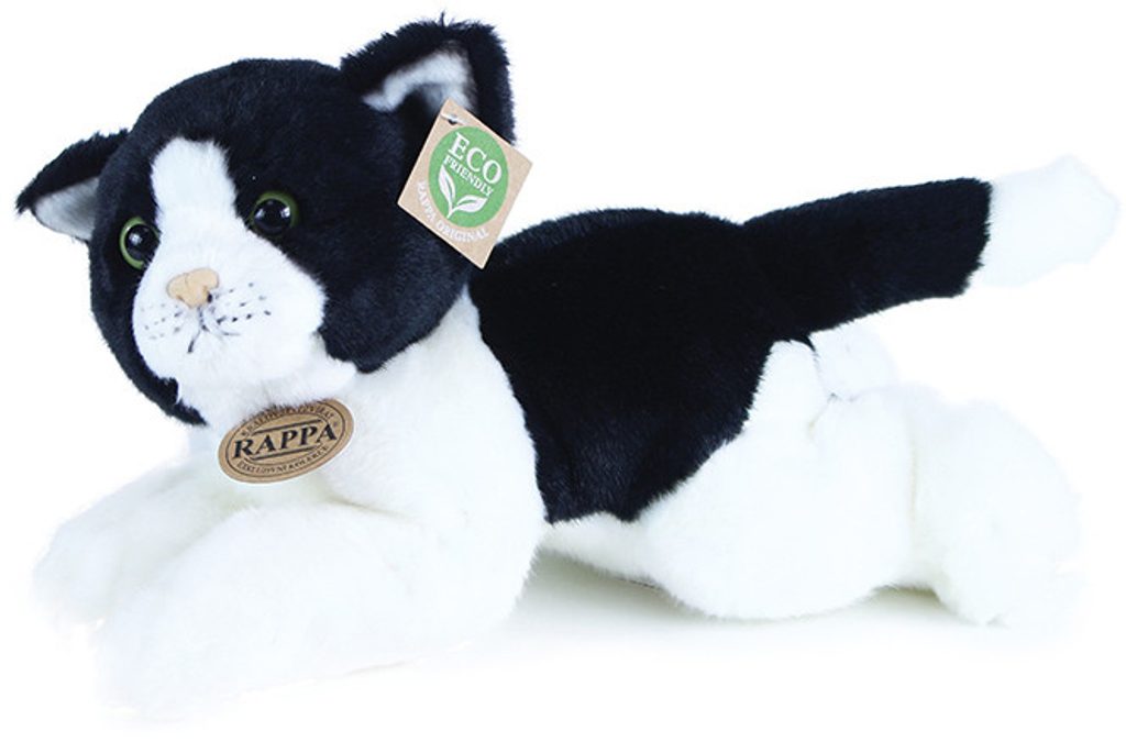 PLYŠ Kočka ležící 30cm černo-bílá Eco-Friendly