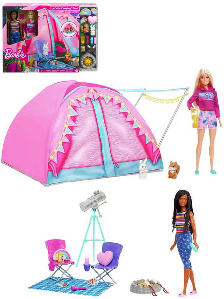 Kempingový set stan se 2 panenkami Barbie a doplňky