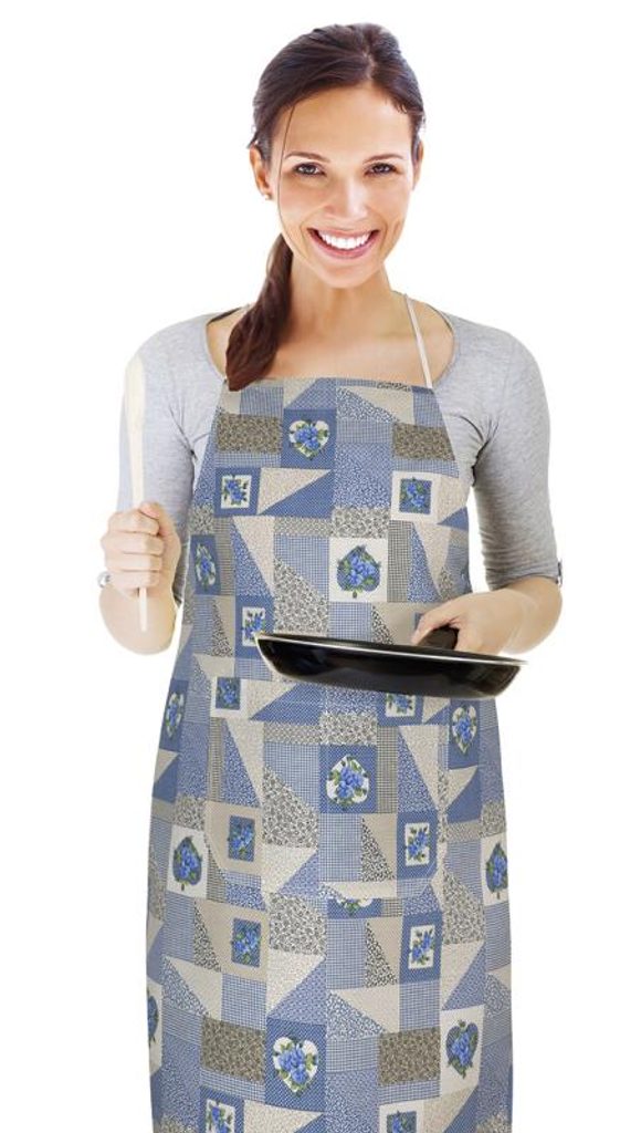 Kuchyňská zástěra EMA - zástěra 67x84 cm patchwork modrý | Peknydarek.cz