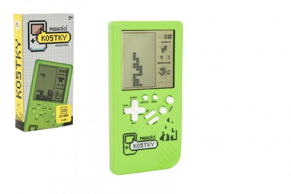 Digitální hra Padající kostky hlavolam plast 14x7cm zelená na baterie se  zvukem v krabičce 7,5x14,5 | Peknydarek.cz