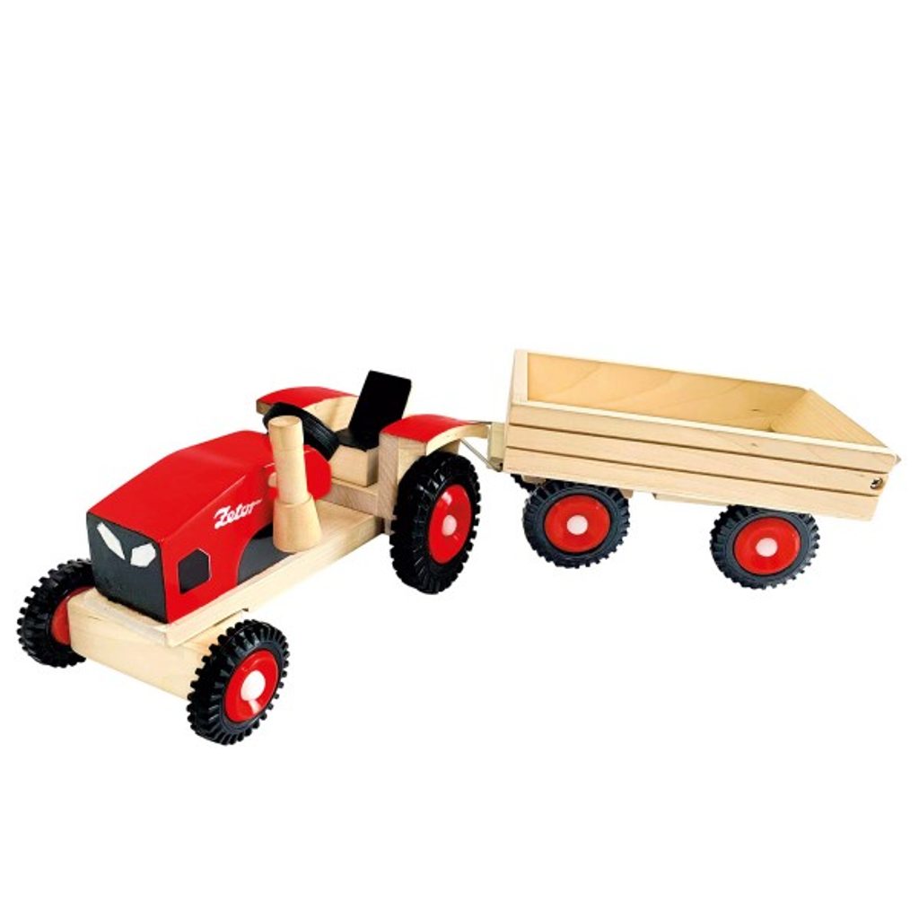 Traktor Zetor s vlekem dřevo 36cm v krabici 42x12,5x13cm Peknydarek.cz