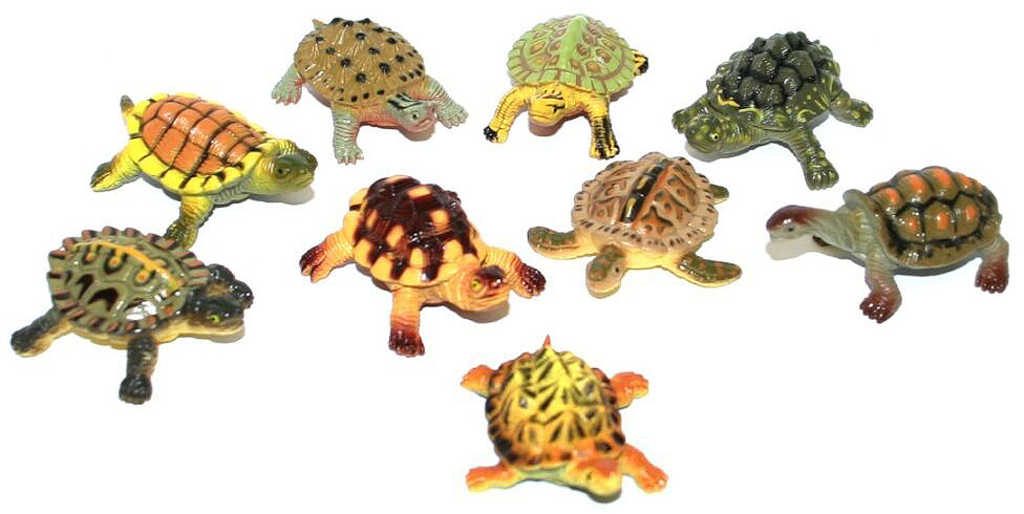 Želvy barevné 5cm set 9ks zvířátka figurky různé druhy v sáčku plast