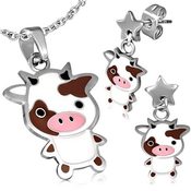 Náušnice a přívěšek kravička th-set158