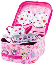 WOODY Set košík piknikový s dětskou čajovou soupravou 8ks kov