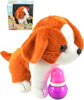 Pes interaktivní 23cm na baterie štěká chodí set s lahvičkou