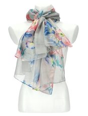 Dámský letní barevný šátek v motivu květů 180x90 cm šedá