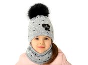 Dívčí zimní sada čepice s bambulí a nákrčník