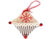 Dekorace vánoční závěs polštářek 10x10cm z juty s rolničkami (1 ks)