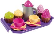 Souprava čajová se zákusky a tácem dětské barevné nádobí set 16ks plast