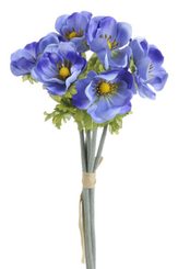 Umělá kytice sasanek 6 ks - modrá