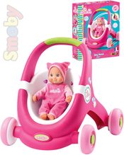 Odstrkovadlo 2v1 Minikiss Baby Walker růžový kočárek pro panenky Plast