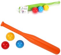 Baseballový dětský barevný set pálka 50cm se 3 míčky barvy plast