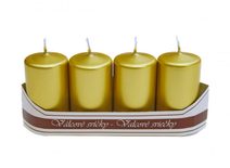 Adventní svíčky válec 40/70 mm 4 ks - metalicky zlatá