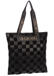 Černá měkká shopper dámská kabelka s proplétaným šachovnicovým vzorem S688 GROSSO