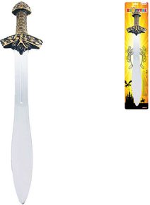 Meč dětský rytířský 56cm zdobený bronzová rukojeť plast na kartě