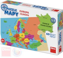Puzzle Mapa Evropy 69 dílků státy a hlavní města 66x47cm skládačka