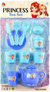 Sada dětské plastové nádobí modré pro princezny na kartě
