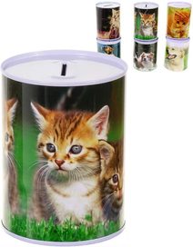 Pokladnička plechová foto potisk psi a kočky 13cm válec 6 druhů kov