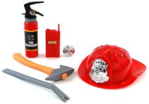 Hasičský dětský herní set hasicí přístroj s helmou a doplňky stříká vodu