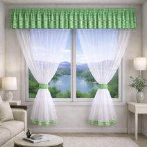 Voálový set s kanýrem Kanafas 2x 150x150 cm + kanýr 40x300 cm, kanafas tmavá zelená