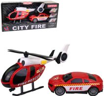 Auto hasičské + vrtulník záchranářský set hasiči na baterie Světlo Zvuk