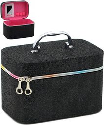 Kufřík dětský kosmetický vel. M se zrcátkem na zip černý