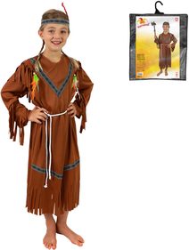 KARNEVAL Šaty Indiánka s čelenkou vel. M (117-128 cm) 6-8 let *KOSTÝM*