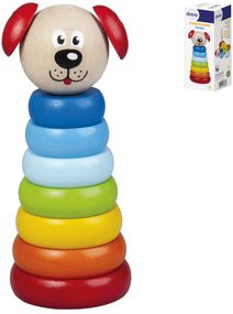 DETOA DŘEVO Baby pyramida navlékací věžička pejsek duhová