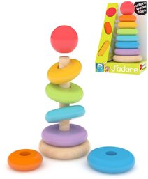 JADORE DŘEVO Baby pyramida navlékací věžička duhové kroužky