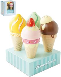 DŘEVO Zmrzlina baby barevná kopečková v kornoutu set 4ks s podstavcem